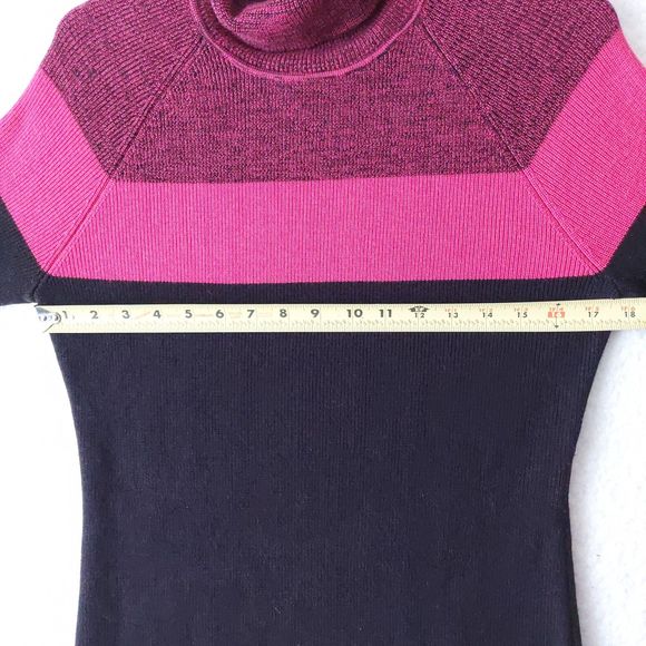 Calvin Klein Mock Neck Color Block Black and Pink Sweater Dress Women's Size M - Picture 6 of 13